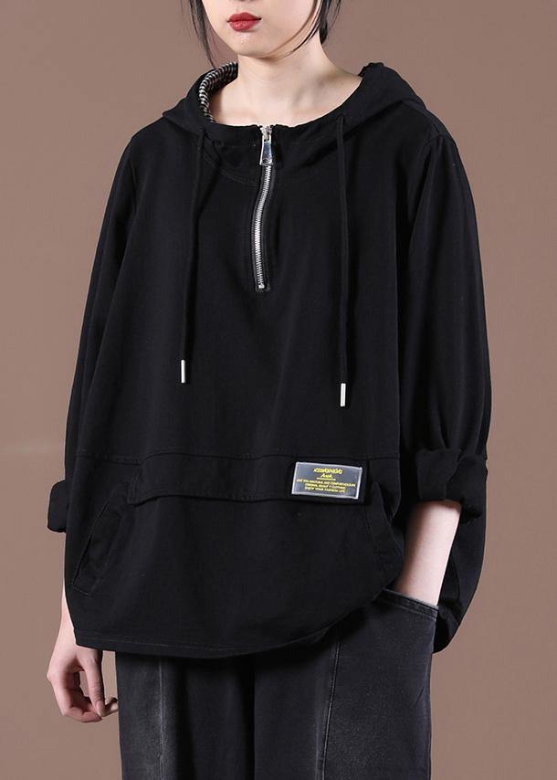Zipper Spring Modern Blouse Black Tops