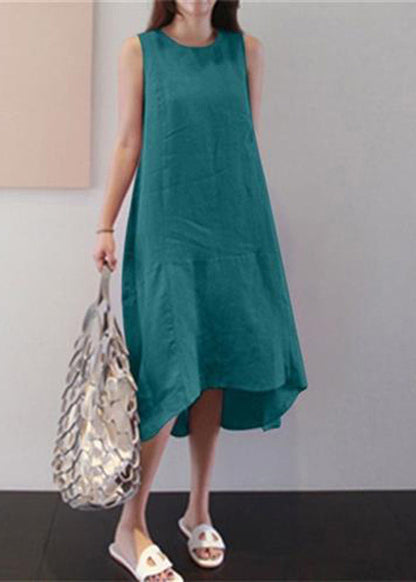 Brief Blue O-neck Patchwork Vacation Long Dresses Summer