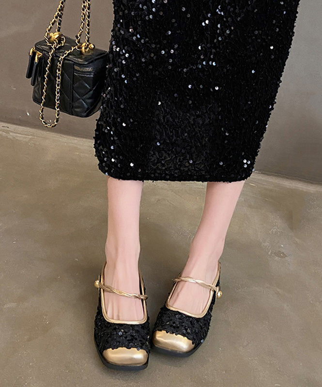 Beige Sequins Splicing Buckle Strap Splicing Sandals