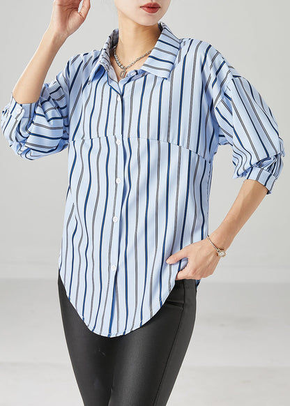 Blue Peter Pan Collar Striped Cotton Top Fall