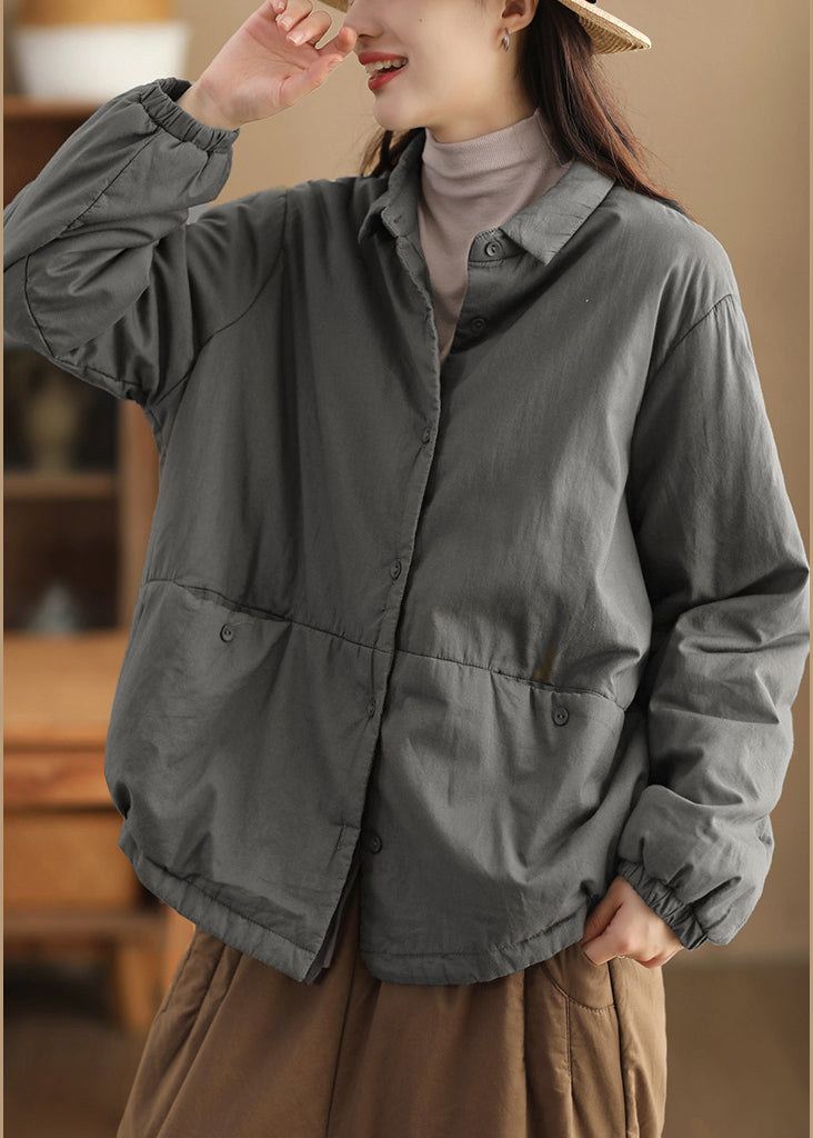 Grey Peter Pan Collar Patchwork Fine Cotton Filled Jackets Winter