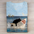 Comstylish Women's Funny Black Cat Print Casual Short Sleeve T-Shirt