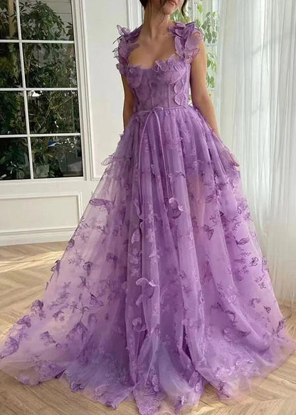 Green Butterfly Side Open Tulle Maxi Dresses Sleeveless Summer