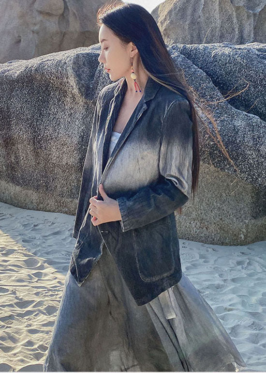 Art Grey Gradient Color Patchwork Cotton Blend Jacket Spring