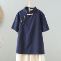 Comstylish Women's Diagonal Breasted Button Up Short Sleeved Shirt