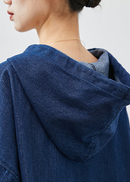 Navy Oversized Denim Hooded Dress Spring