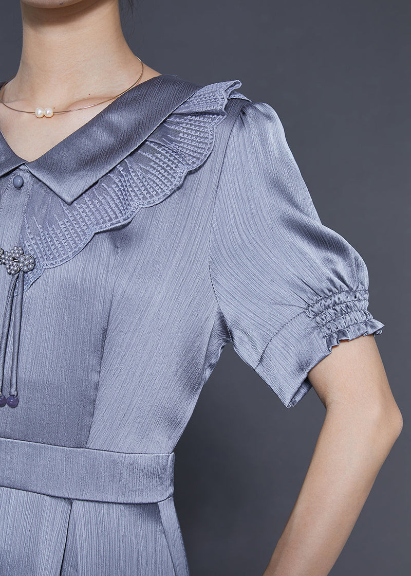 Grey Tasseled Draping Silk Dresses Summer