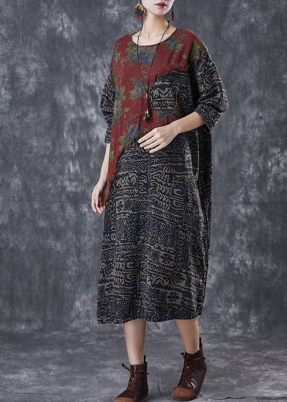 Colorblock Asymmetrical Patchwork Linen Loose Dress Spring