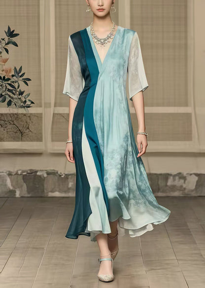Boutique Polychrome Asymmetrical Patchwork Draping Silk Dresses Summer