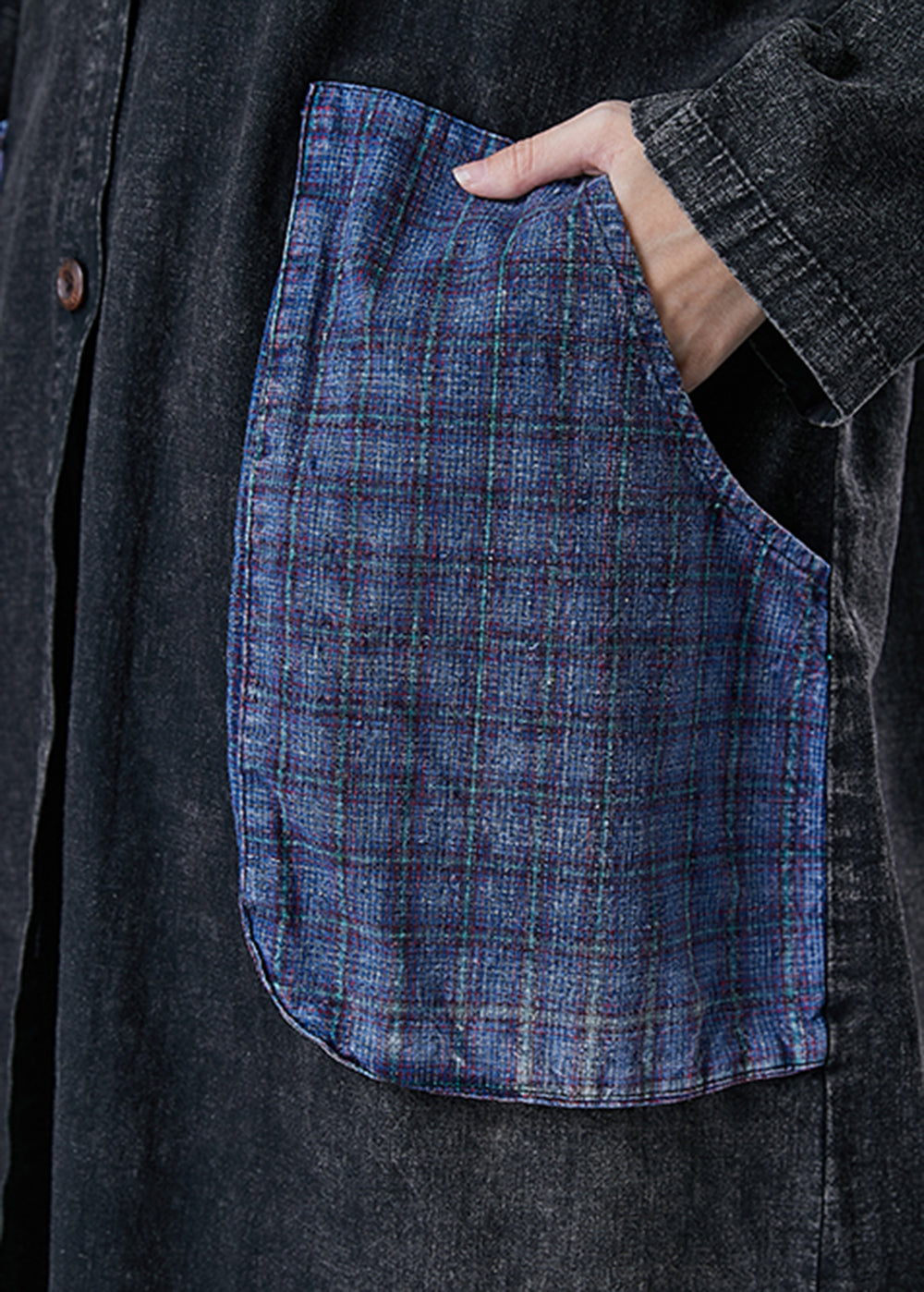 Black Hooded Patchwork Big Pockets Denim Coats Fall