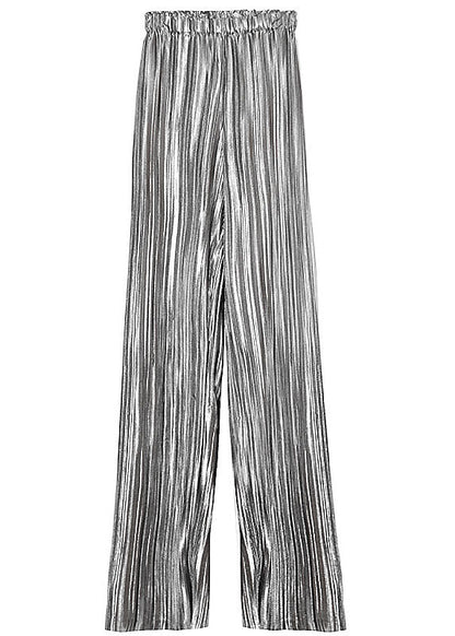 Silver Wrinkled Summer Wide Leg Pants