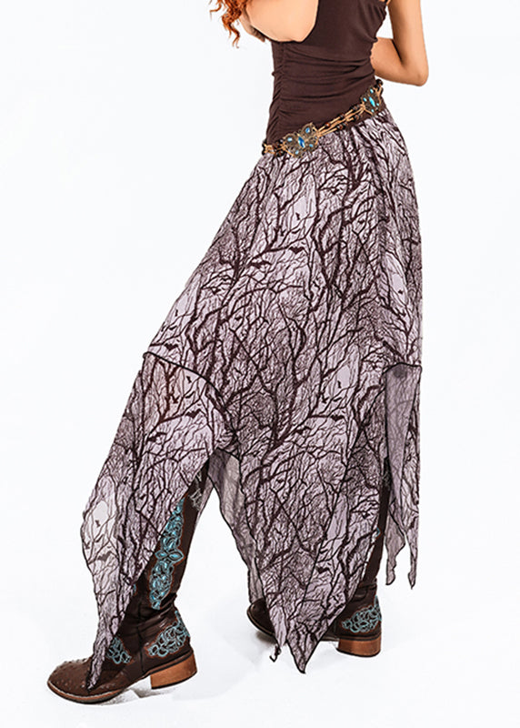 Dark Purple Print High Waist Tulle Maxi Skirt Summer