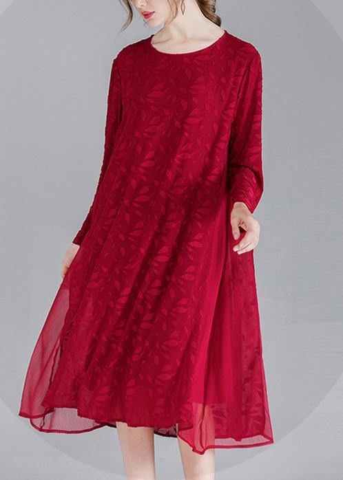 French Mulberry O-neck Chiffon a Line Skirts Spring Summer Vacation Dresses