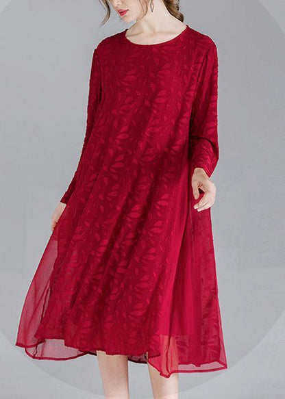 French Mulberry O-neck Chiffon a Line Skirts Spring Summer Vacation Dresses