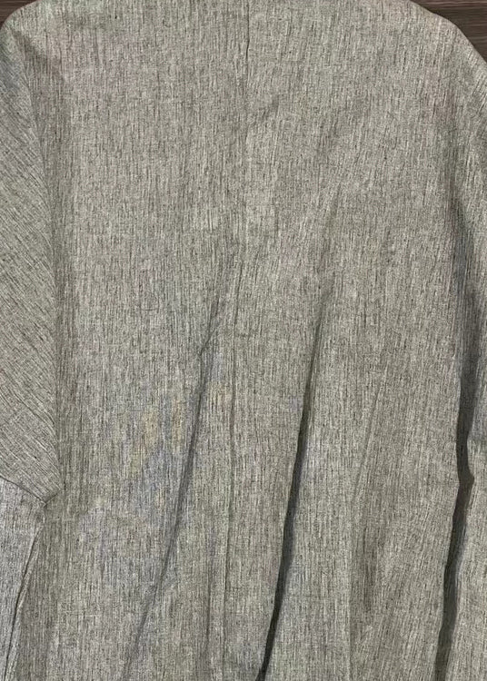 Grey Brown Stand Collar Chinese Button Linen Shirt Top Fall