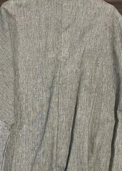 Grey Brown Stand Collar Chinese Button Linen Shirt Top Fall