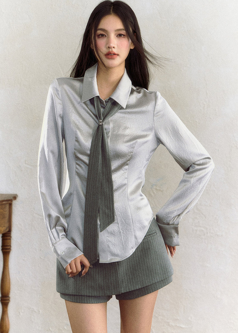 Grey Peter Pan Collar Button Shirt Fall