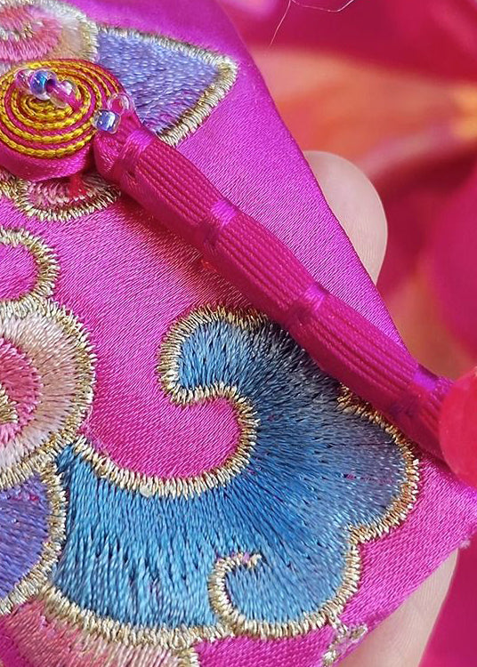 Pink Embroideried Patchwork Silk Vest Tops Sleeveless