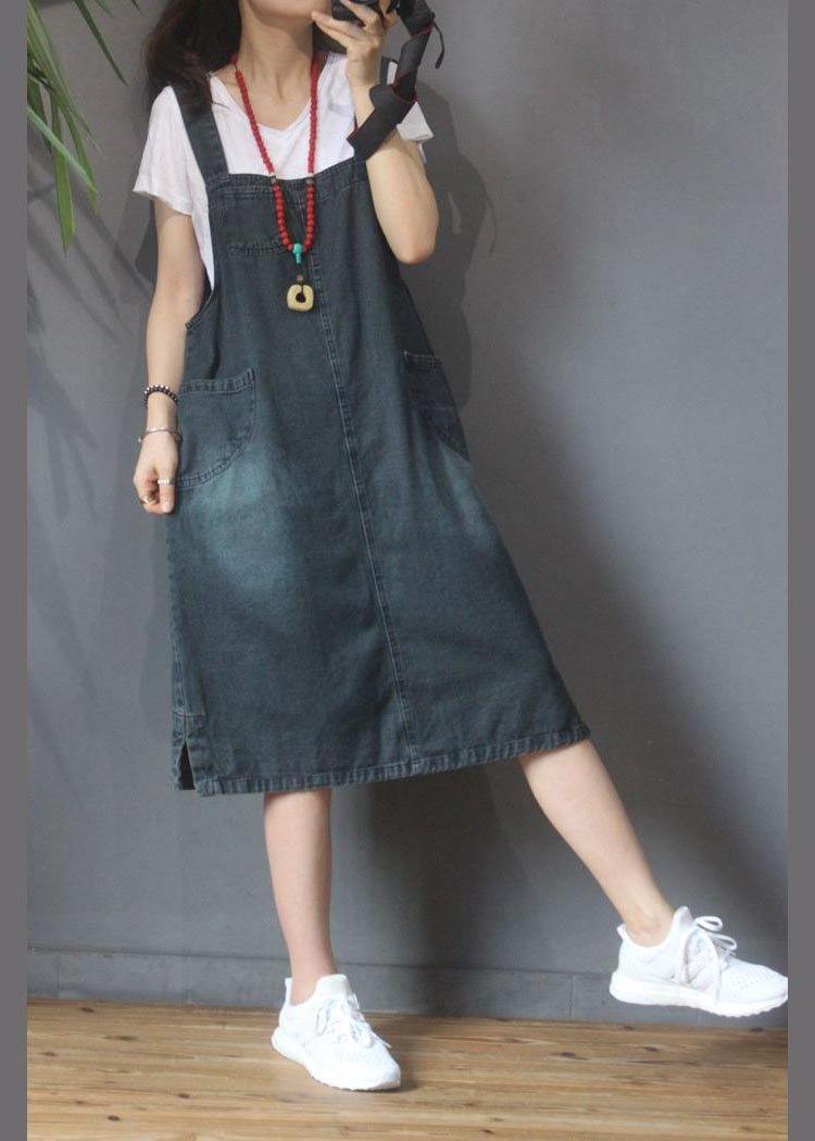 Stylish Blue Pocket Scarpenter Denim Summer Dresses