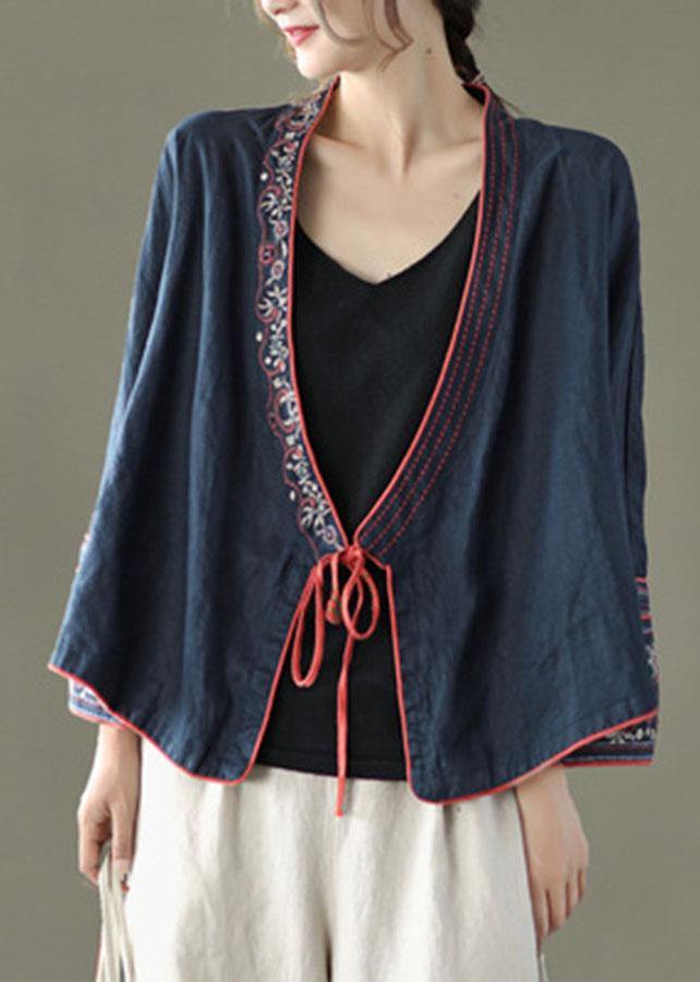 Rose Embroidered Long Sleeve Linen Shirt