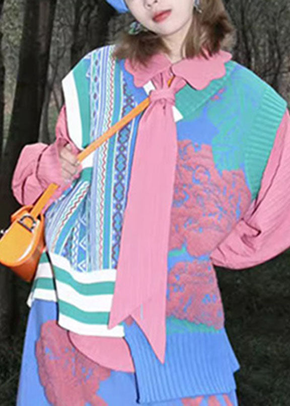 Pink Asymmetrical Cotton Knit Waistcoat Sleeveless