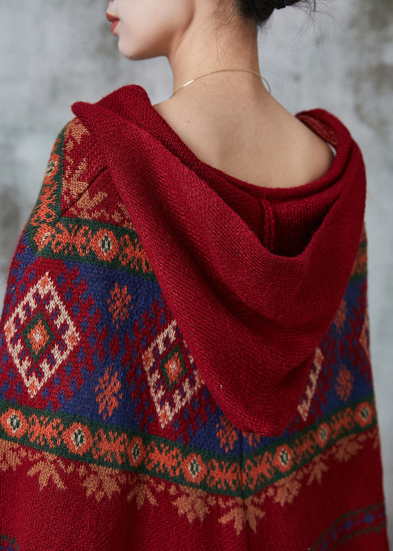 Mulberry Tasseled Print Knit Hooded Coat Spring
