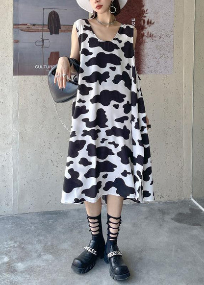 White Printsideopen Summer Short Sleeve Long Dress