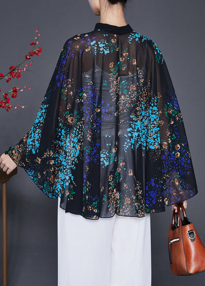 Classy Black Oversized Print Chiffon Upf 50+ Smock Fall
