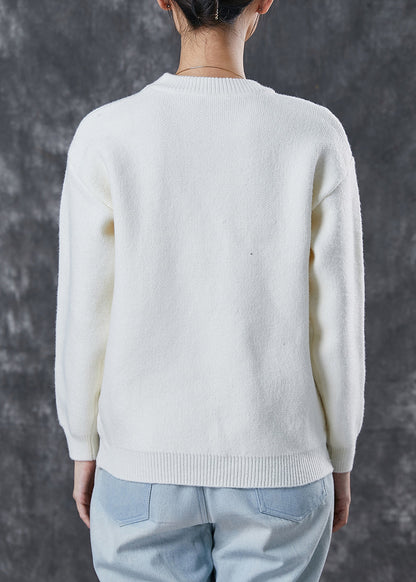Modern White Fuzzy Ball Decorated Thick Knit Sweaters Winter