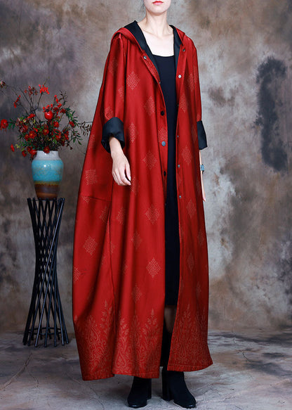 Red Satin Trench Coats Asymmetrical Design Button Spring