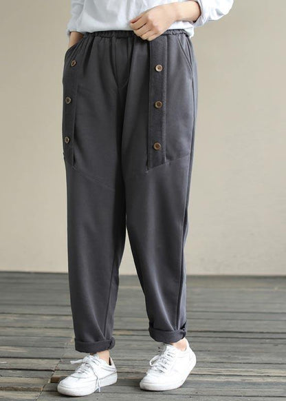Diy Spring Wide Leg Pants Gray Gifts Elastic Waist Patchwork Pant
