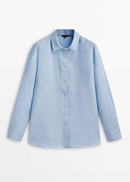 Brief Baby Blue Peter Pan Collar Button Shirt Fall