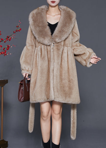 Khaki Oversized Warm Fuzzy Fur Fluffy Coats Winter