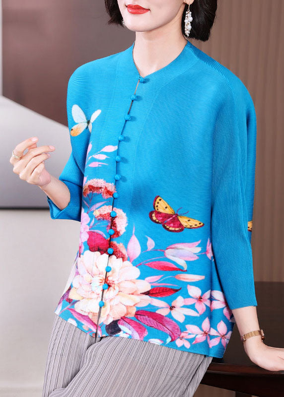 Red O-neck Print Button Tops Fall