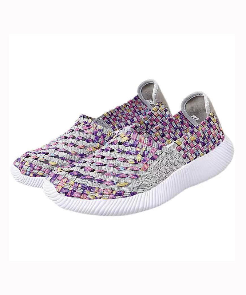 Purple Knit Fabric Flat Shoes Handmade Splicing Soofairy Shoes-20251