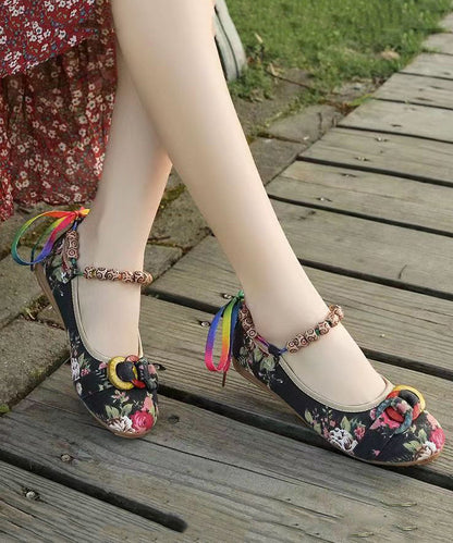 Black Cotton Fabric Splicing Flat Shoes for Soofairy Shoes-20251
