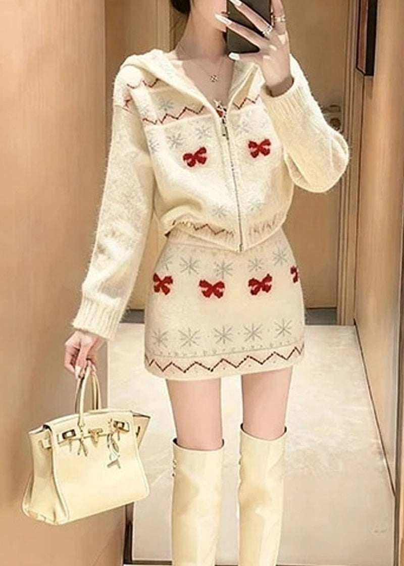 New Knitted Sweaters and Skirt Two Pieces Set Winter