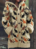 Colorful Cats Knit Art Cozy Hooded Cardigan elevenforest
