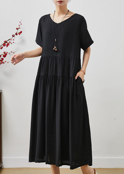 Black Oversized Patchwork Cotton Holiday Dress Summer