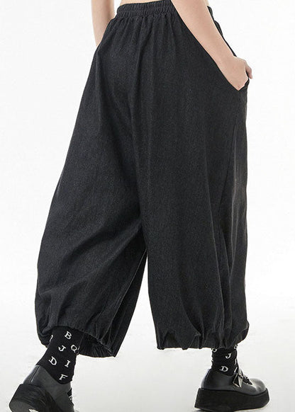 Black Loose Harem Pants Elastic Waist Spring