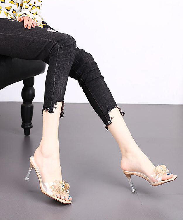 Peep Toe Stiletto Apricot Bow Clear High Heel Slippers