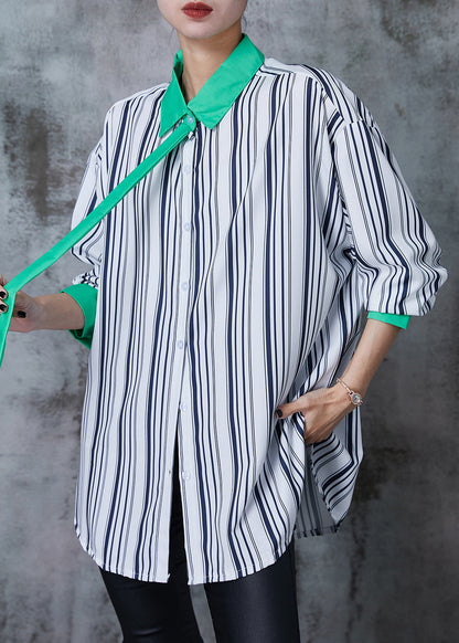 Diy Black Striped Patchwork Cotton Shirt Tops Summer