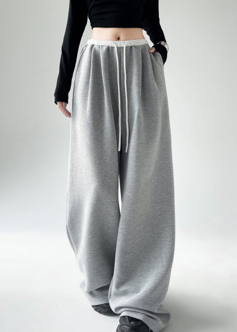 Black Pockets Tie Waist Wide Leg Pants Spring