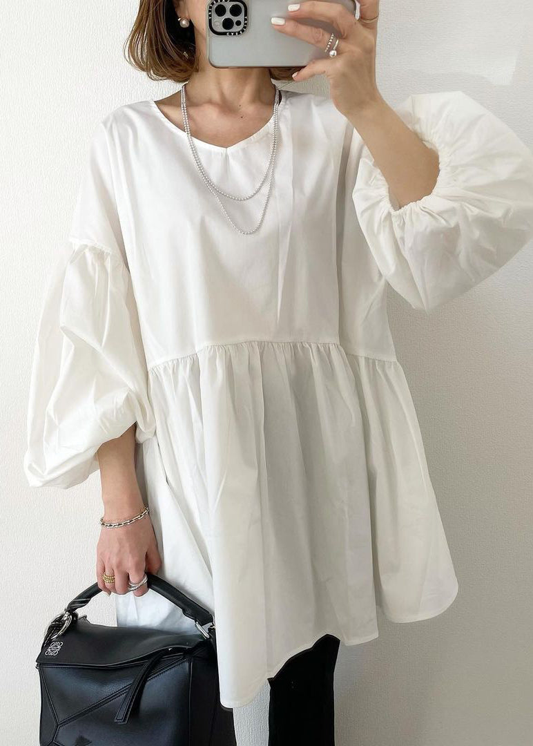 Art White Wear on Both Sides Cotton Shirt Top Lantern Sleeve