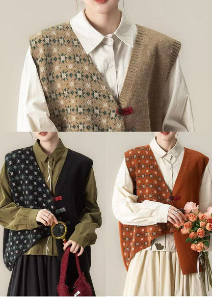 Art Orange Asymmetrical Print Knit Tops Winter
