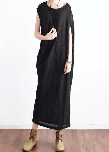 Summer New Cotton Hemp Art Loose Asymmetric Dress