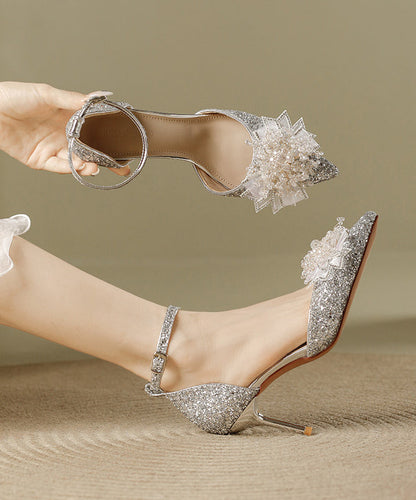 Silver Sequins Splicing Stiletto High Heels Pointed Toe