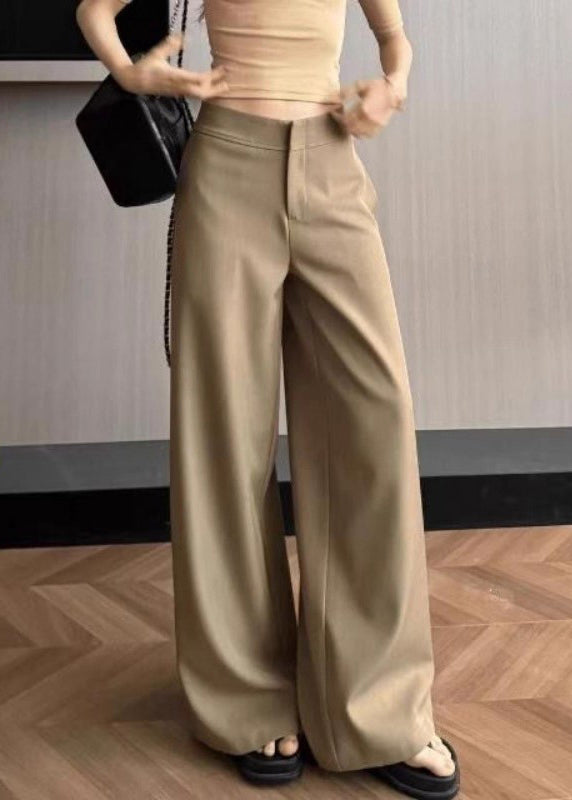 Simple Khaki Pockets High Waist Spandex Pants Summer