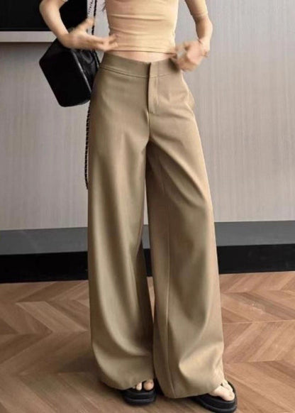 Simple Khaki Pockets High Waist Spandex Pants Summer