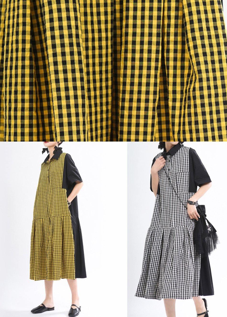 Black Peter Pan Collar Plaid Summer Cotton Dress